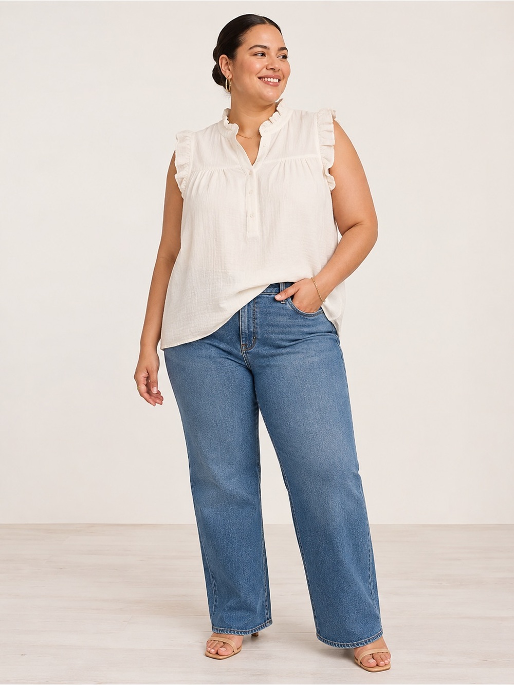 NWT | J.Crew | Gauze Smocked Ruffleneck Top Ivory - Size 2X